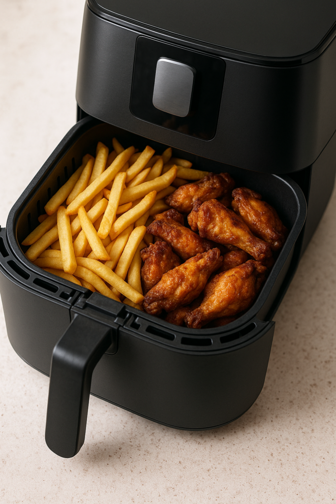 Heißluftfritteuse Rezepte mit knusprigen Pommes und Hähnchenflügeln