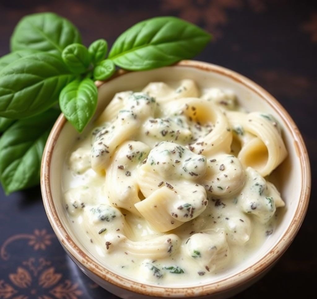 cremige Gorgonzolasauce in einer kleinen Schale serviert, bereit für Pasta