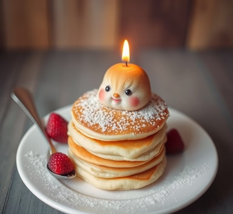 Ein Kind, das lächelnd einen Bissen vom fluffigen Pancake nimmt