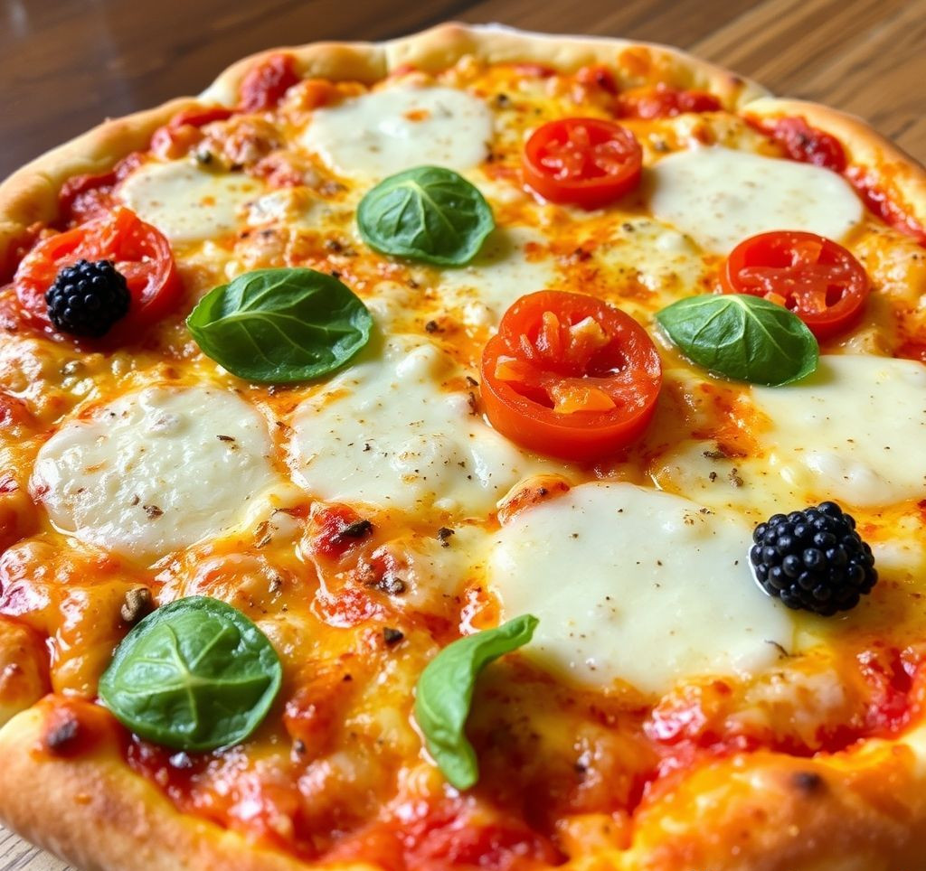 Eine frisch gebackene Pizza mit knusprigem Rand, dampfend heiß