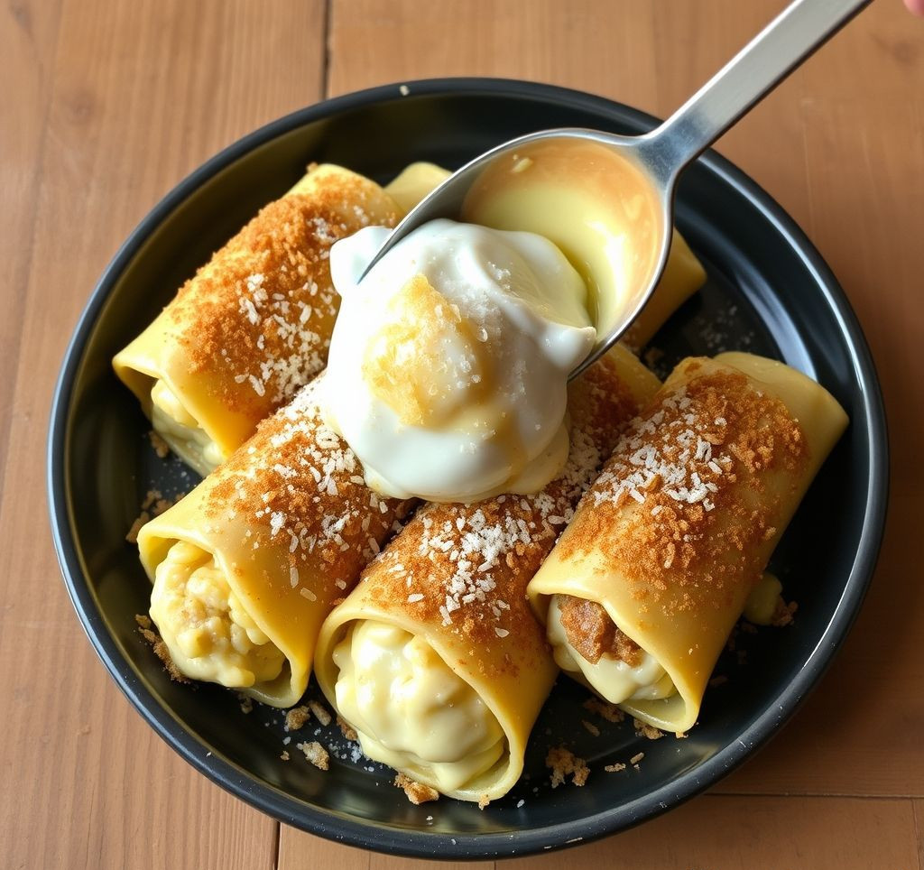 Fertig gefüllte Cannoli, goldbraun frittiert und mit Puderzucker bestreut