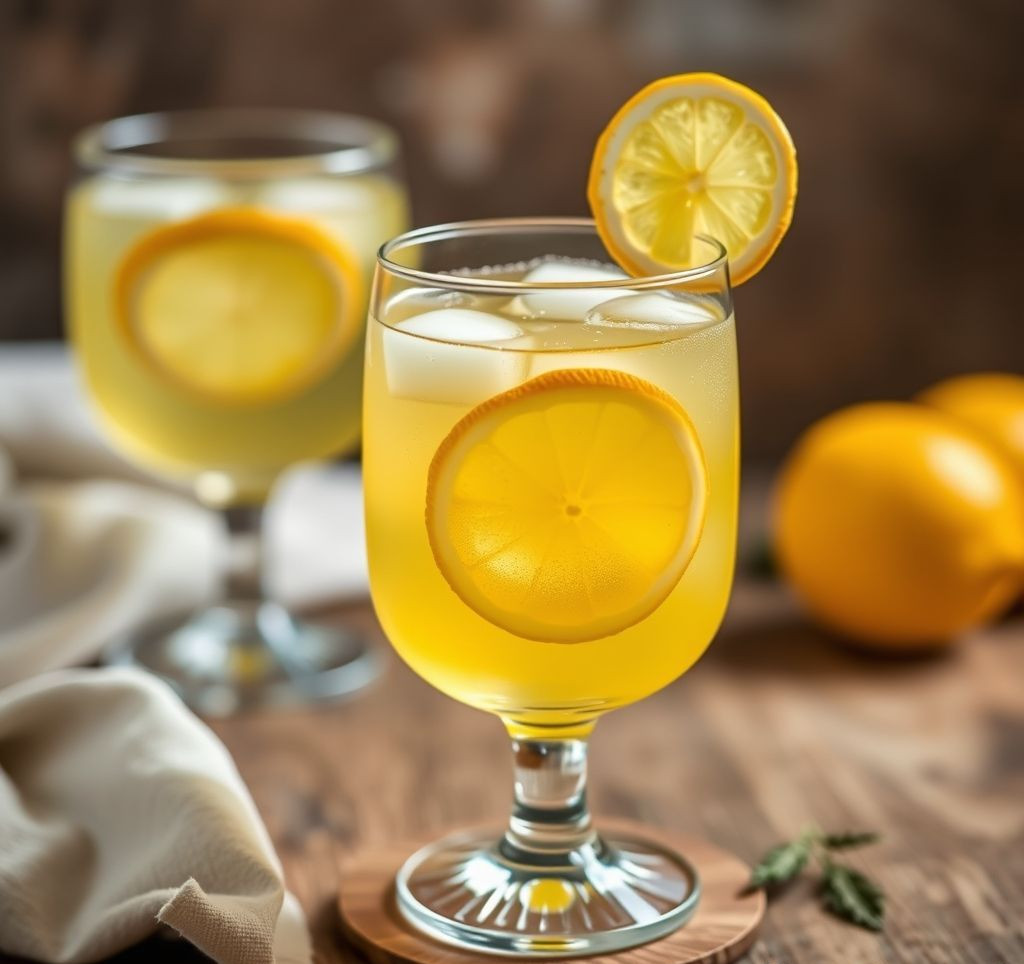 Fertiger Limoncello Spritz in einem Glas mit Zitronenscheibe