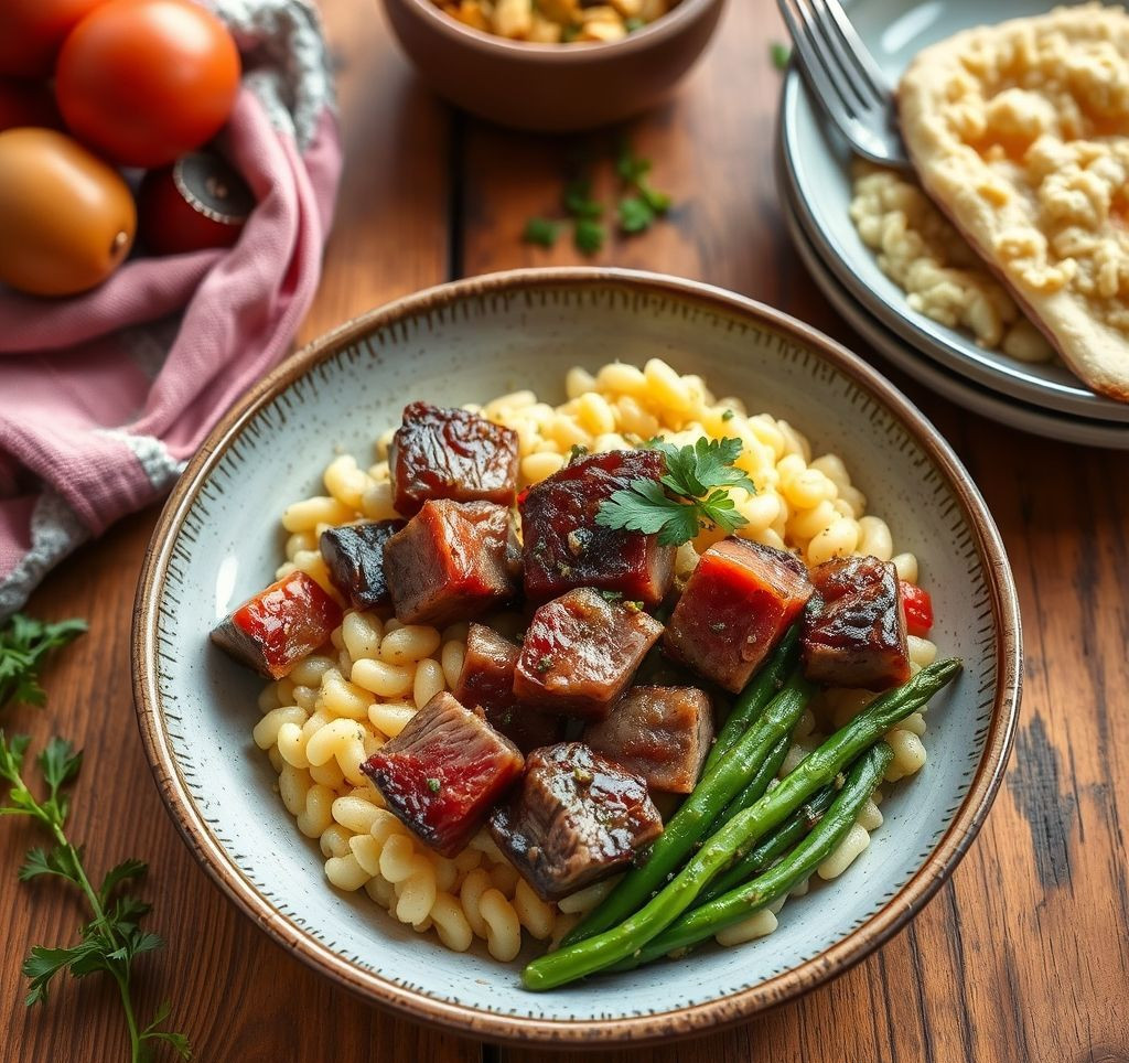 Fertiges Ossobuco alla Milanese mit Gremolata und Risotto