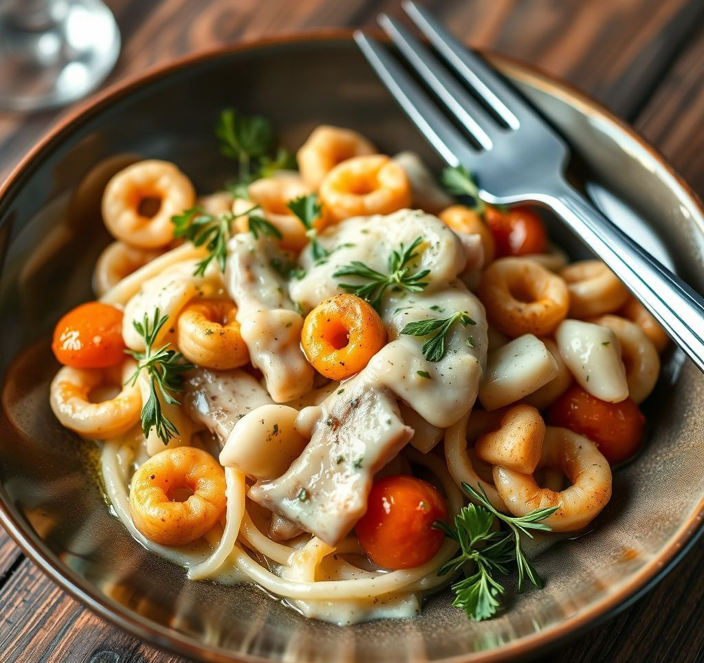 Fertiges Vitello Tonnato, in Scheiben geschnitten und großzügig mit cremiger Thunfischsauce übergossen, garniert mit Kapern und frischer Petersilie