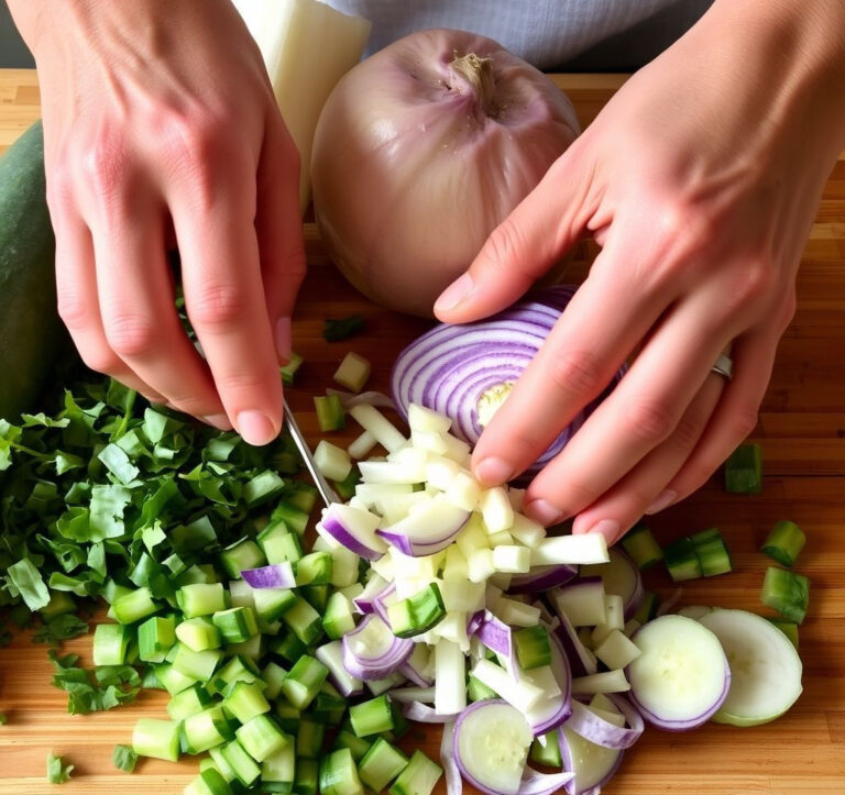 Frisches, geschnittenes saisonales Gemüse bereit für die Minestrone