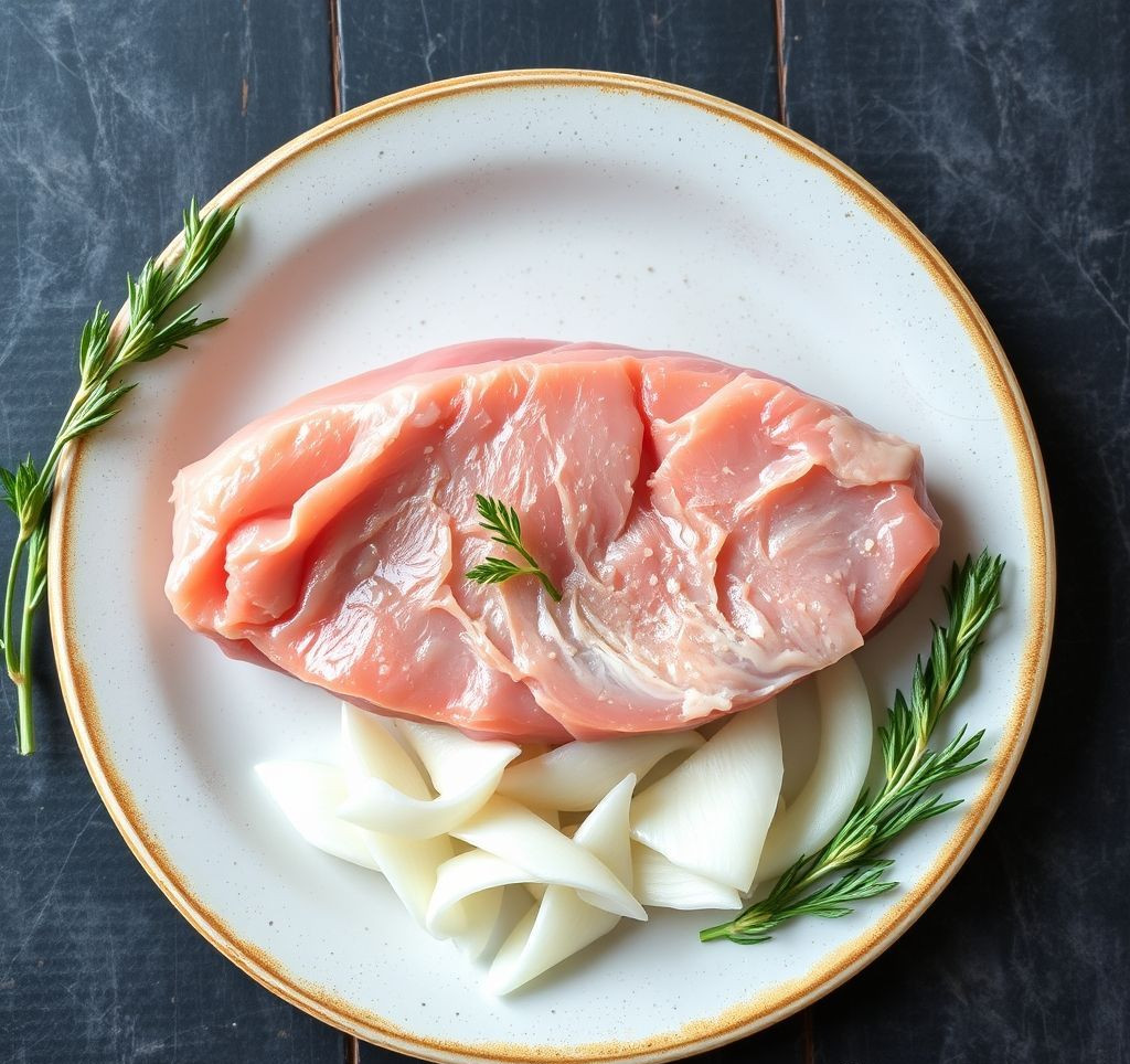 Scheiben von zart gegartem Kalbfleisch, bereit für die Thunfischsauce