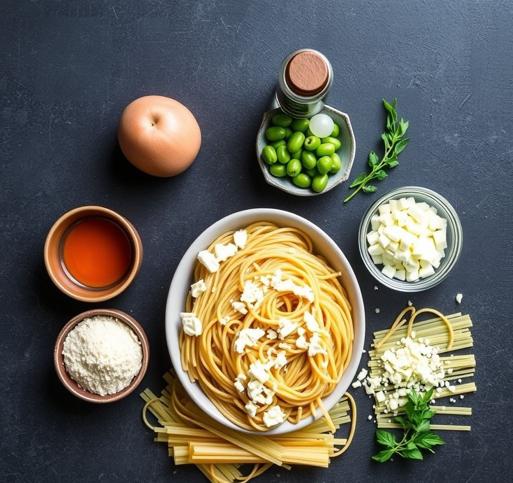 Zutaten für authentisches Spaghetti Carbonara ohne Sahne, mit geräucherter Rinderbrust und Pecorino Romano