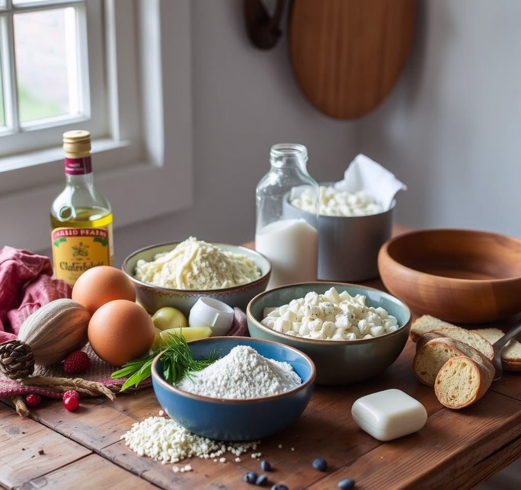 Zutaten für das Kirschenplotzer Rezept Original auf einem Holztisch